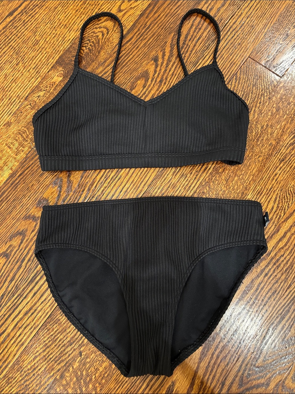 abercrombie kids Black Ribbed Two-Piece Swim Set